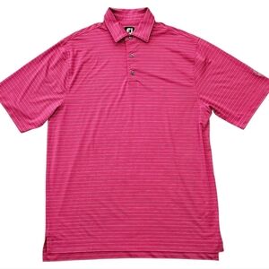 FootJoy Pink & White Stripe Performance Golf Polo Shirt Quick Dry L Foot Joy